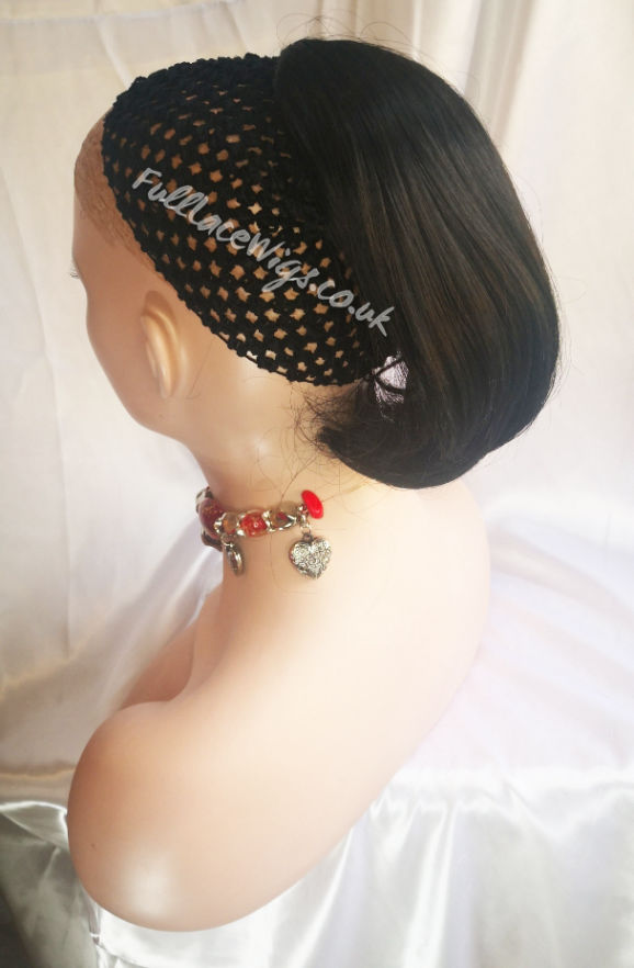 Indian Remy lace front wig with fringe, 12 inches, colour #1b off black