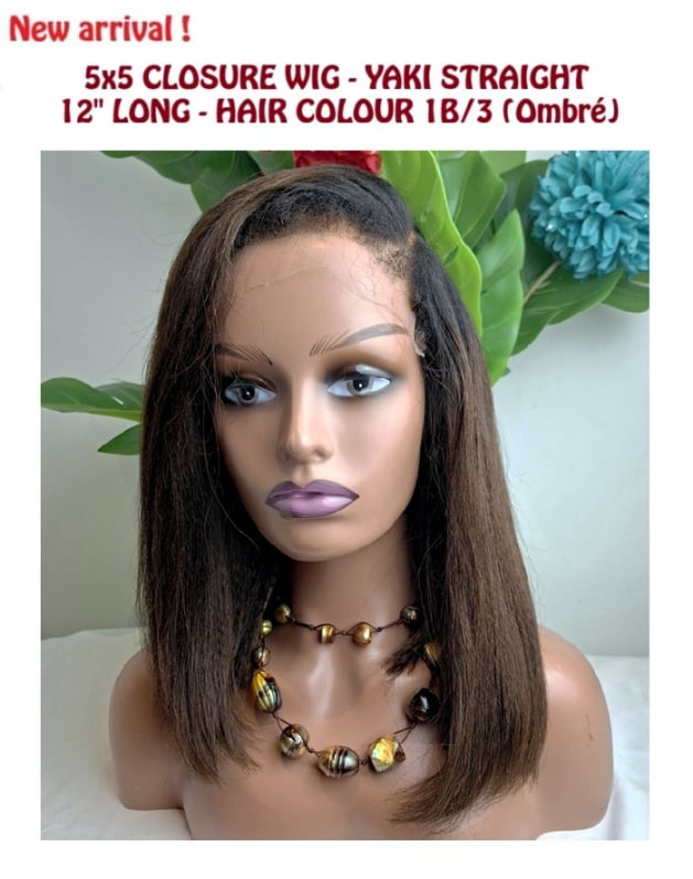 100% Burmese Virgin, 5x5 closure wig, yaki straight