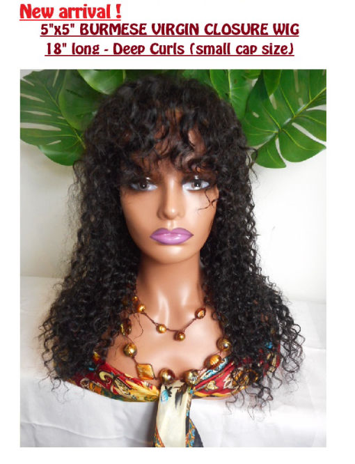 Burmese Virgin 5x5 closure wig, 18 inches long, 130% hair density (small cap)