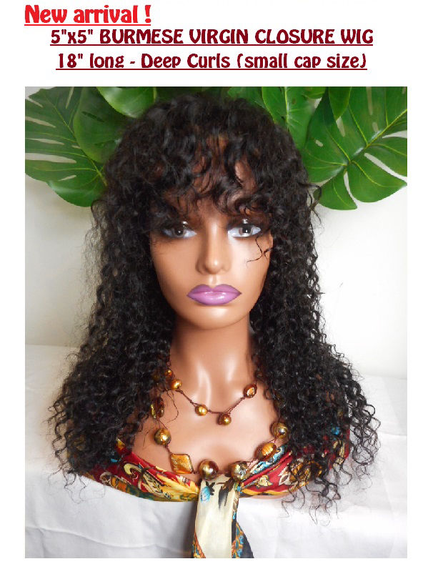 Burmese Virgin 5x5 closure wig,18 inches, deep curls 