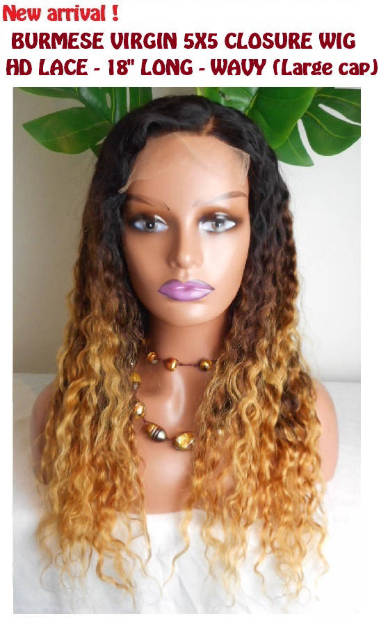 5x5 Closure wig, 18 inches long, wavy, ombré NC/27