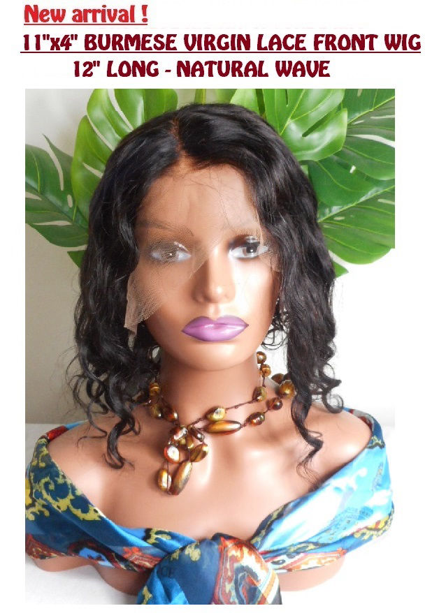 Burmese Virgin Lace Front Wig, natural wave 12 inches,