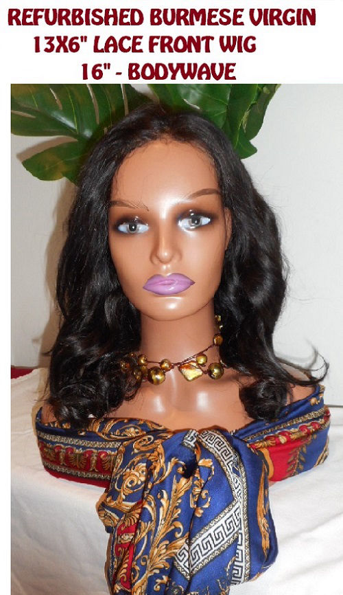 100% Burmese Virgin refurbished lace front wig, 1b off black